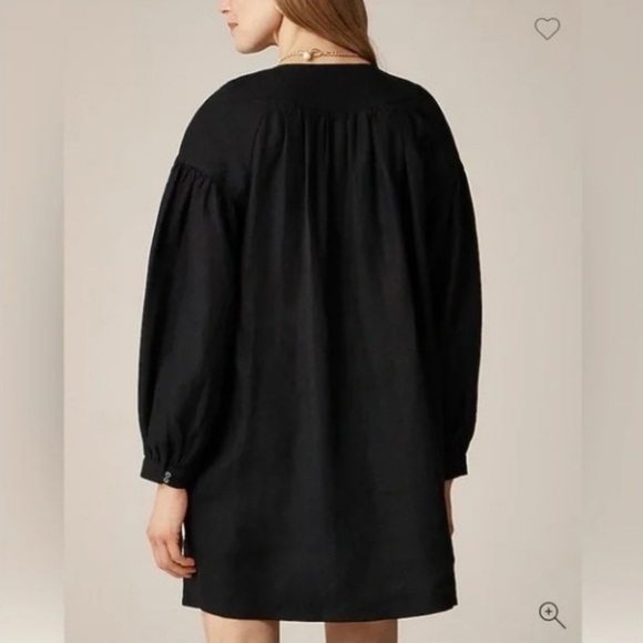 J. Crew Black Gathered Popover Dress in Linen - Size M - Picture 2 of 8